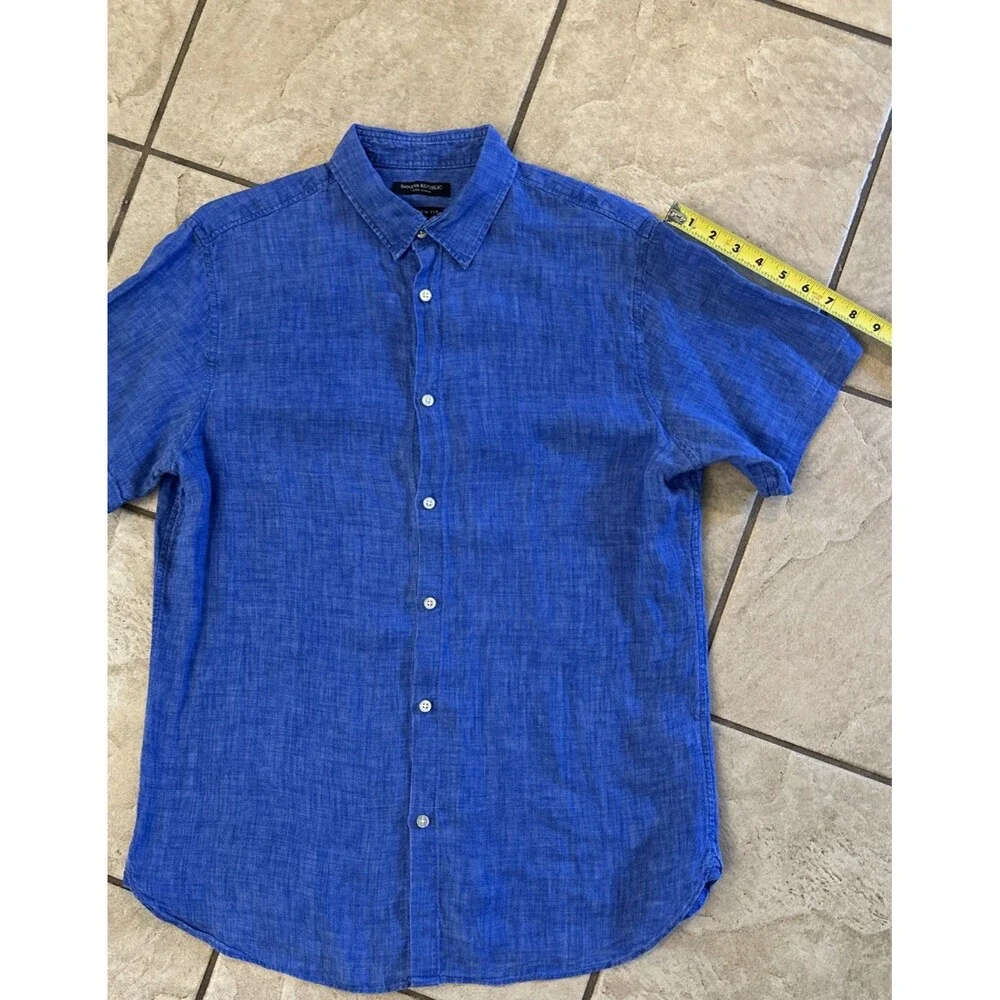 Banana Republic Short Sleeve Button-Down Size M Blue  100% Linen Preppy Camden